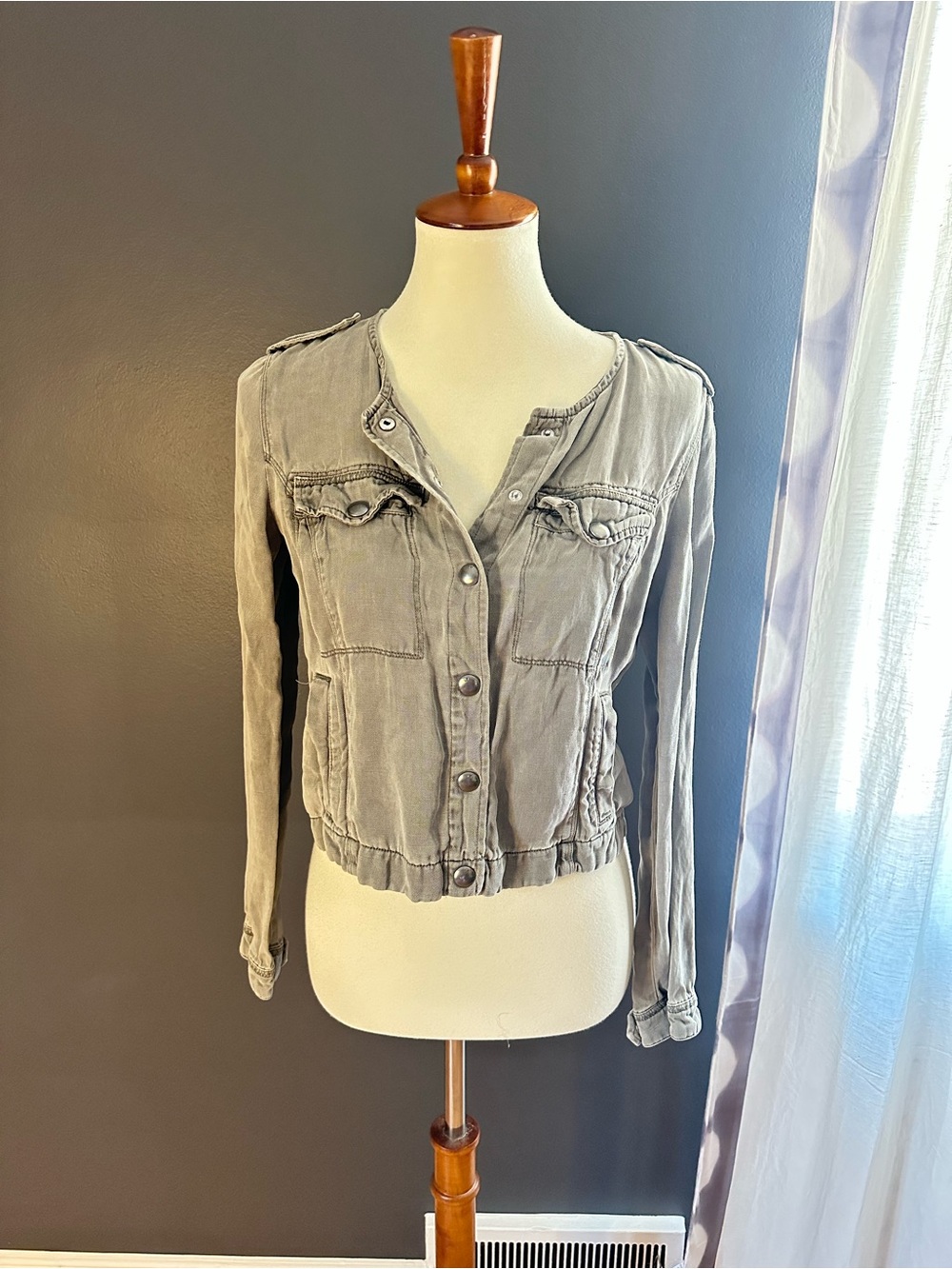 Lucky Brand Sage Green Linen Lyocell Utility Jacket Small